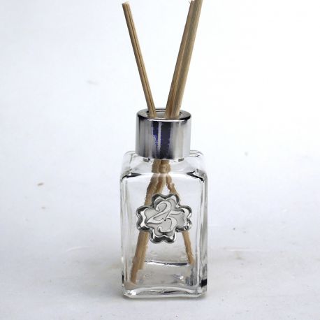 BOMBONIERE ANNIVERSARIO PROFUMATORI IN VETRO CON QUADRIFOGLIO E INCISIONE 25