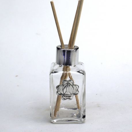 DIFFUSORI DI AROMI PROFUMATORI IN VETRO CON PLACCHETTA IN LAMINA ARGENTATA BOMBONIERE CRESIMA ECONOMICHE