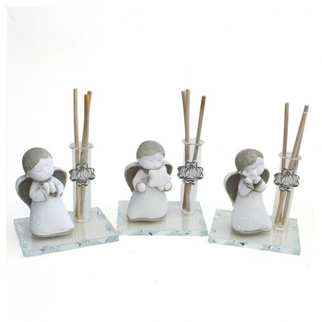 PROFUMATORE AD AMPOLLA CON SIMBOLI CRESIMA E ANGIOLETTO BOMBONIERE ECONOMICHE