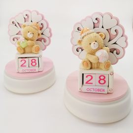 CARILLON ELETTRONICO CON CALENDARIO PERPETUO E ALBERO DELLA VITA BOMBONIERE NASCITA FEMMINUCCIA CON LANTERNA LED ROSA