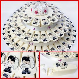 TORTA DI CONFETTI BIANCA DECORATA 73 FETTE CON CHARMS SPOSI CONFETTATA MATRIMONIO BOMBONIERE ORIGINALI