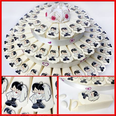 Contenitore Porta dolci biscotti confetti tondo in ceramica bianca inserto  cuori e LED Matrimonio wedding D