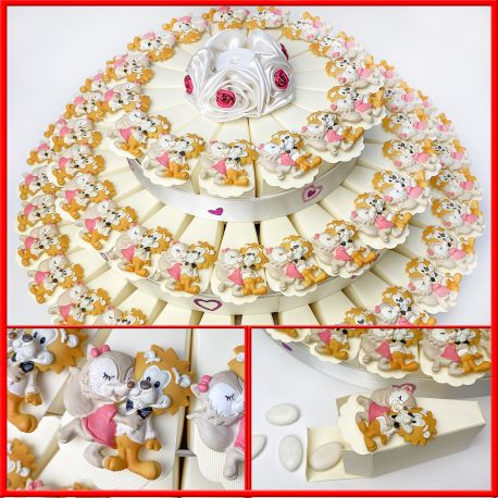 TORTA DI BOMBONIERE CON CUORI 73 FETTE E CALAMITE ANIMALETTI INNAMORATI IDEE MATRIMONIO ONLINE