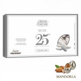 CONFETTI ARGENTO MANDORLA 25 ANNIVERSARIO MATRIMONIO MAXTRIS ANNIVERSARY SILVER BOMBONIERE NOZZE ALTA QUALITA