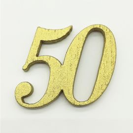 DECORAZIONI LEGNO NUMERO 50 ORO BOMBONIERE E CONFETTATA FAI DA TE ANNIVERSARIO APPLICAZIONI STOCK