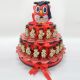 TORTA DI BOMBONIERE CON GUFETTO PELUCHE E STATUINE IN RESINA LAUREATI CON TOCCO CONFETTATA ECONOMICA