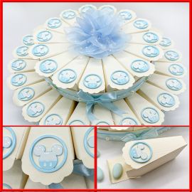 TORTA SCENOGRAFICA DI BOMBONIERE CELESTE 15/25/40 FETTE CON APPLICAZIONI MICKEY MOUSE DISNEY MASCHIETTO
