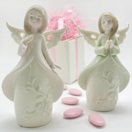 ANGELO IN PORCELLANA CON DECORO FLOREALE BOMBONIERE BATTESIMO ECONOMICHE COMUNIONE BAMBINA
