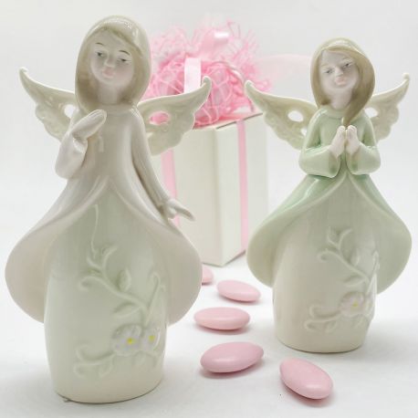 ANGELO IN PORCELLANA CON DECORO FLOREALE BOMBONIERE BATTESIMO ECONOMICHE COMUNIONE BAMBINA