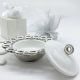 ELEGANTE SCATOLA CERAMICA PORTACONFETTI CON DECORO ARGENTO BOMBONIERE ECONOMICHE NOZZE