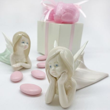 ANGELI IN PORCELLANA COLORI PASTELLO BOMBONIERE ORIGINALI BATTESIMO COMUNIONE FEMMINA