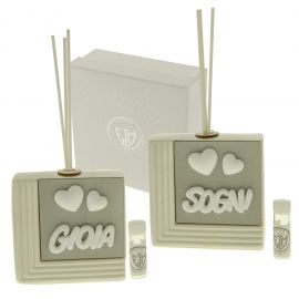 DIFFUSORI DI AROMI CON SCRITTA GIOIA/SOGNI E CUORI BOMBONIERE NOZZE E CERIMONIA