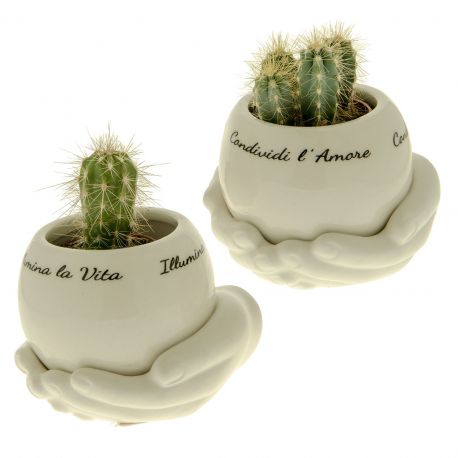 VASO SEMISFERICO IN PORCELLANA LUCIDA CON MANI E FRASI BOMBONIERE ORIGINALI ED ECONOMICHE