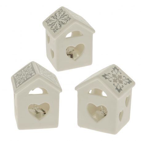 LANTERNA / CASETTA IN PORCELLANA CON LUCE LED E DECORI MAIOLICHE SEGNAPOSTO ORIGINALI