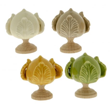 PUMI PUGLIESI SEGNAPOSTO IN PORCELLANA E LEGNO 4 COLORI ASSORTITI CONFETTATE ORIGINALI