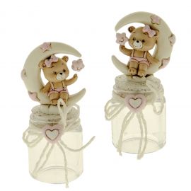 BARATTOLI PORTACONFETTI CON ORSACCHIOTTO SULLA LUNA BOMBONIERE ORIGINALI FEMMINUCCIA