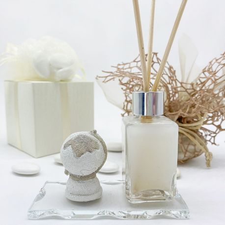 DIFFUSORI DI AROMI IN VETRO CON STATUINE MAPPAMONDO BOMBONIERE TEMA VIAGGIO MATRIMONIO LAUREA