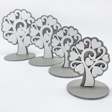 ALBERO DELLA VITA BIANCO E TORTORA CON BASE BOMBONIERE FAI DA TE LEGNO PERSONALIZZABILI