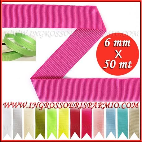 NASTRO GROS GRAIN 6 MM X 50 METRI BIANCO ROSSO ROSA CELESTE FUXIA VERDE TIFFANY TORTORA