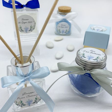 CONFETTATE PERSONALIZZATE COMUNIONE E CRESIMA CON BARATTOLO, SCATOLINA O PROFUMATORE MASCHIO