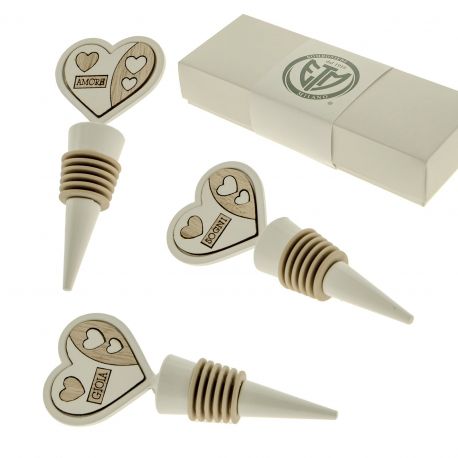 TAPPO PER VINO IN METALLO ERMETICO CON IMPUGNATURA A CUORE BOMBONIERE UTILI