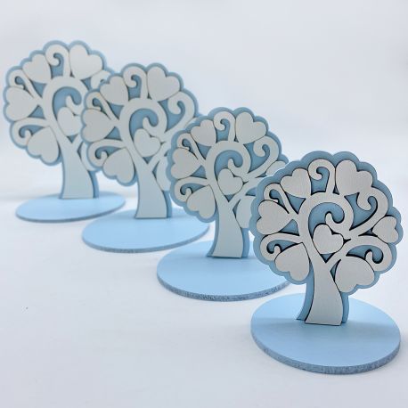 ALBERO DELLA VITA BIANCO E CELESTE CON BASE BOMBONIERE ECONOMICHE MASCHIETTO FAI DA TE