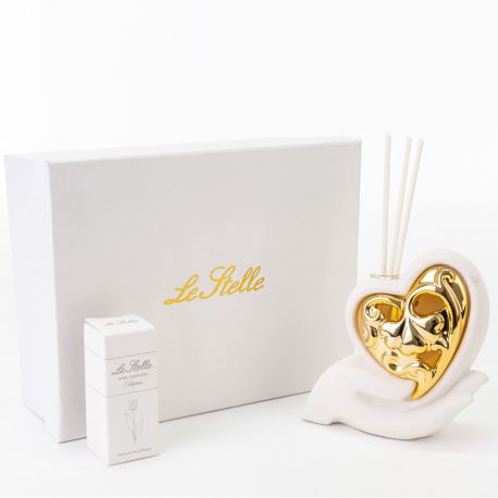 DIFFUSORE DI ESSENZE PORCELLANA CUORE DORATO CON LUCE LED PREZZI BASSI