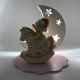 LUCE NOTTURNA LED CON LUNA IN LEGNO E ORSETTO SU CAVALLO A DONDOLO BOMBONIERE NASCITA BAMBINA ROSA