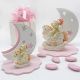 LUCE NOTTURNA LED CON LUNA IN LEGNO E ORSETTO SU CAVALLO A DONDOLO BOMBONIERE NASCITA BAMBINA ROSA