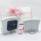 SET REGALO OROLOGIO DA TAVOLO + CORNICE ROSA CON UNICORNO BOMBONIERE BOMBONIERE BATTESIMO FEMMINUCCIA