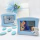 OROLOGIO DA TAVOLO + CORNICE PORTAFOTO SET REGALO PICCOLO PRINCIPE CELESTE BATTESIMO BAMBINO