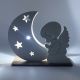 MINI LAMPADA LED CON LUNA E ANGELO IN PREGHIERA BOMBONIERE BATTESIMO E COMUNIONE ORIGINALI MASCHIO FEMMINA
