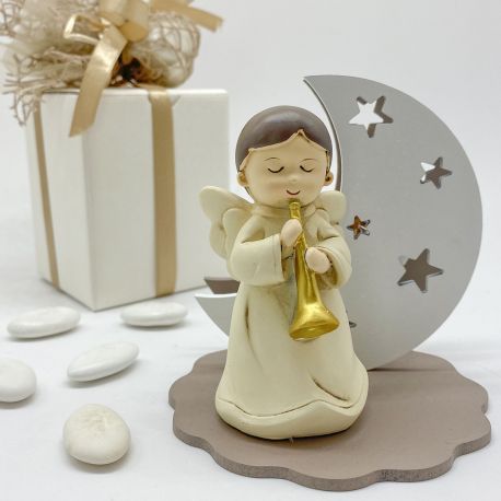 ANGELO CON LUNA TORTORA BOMBONIERE LED COMUNIONE ORIGINALI BATTESIMO BAMBINO