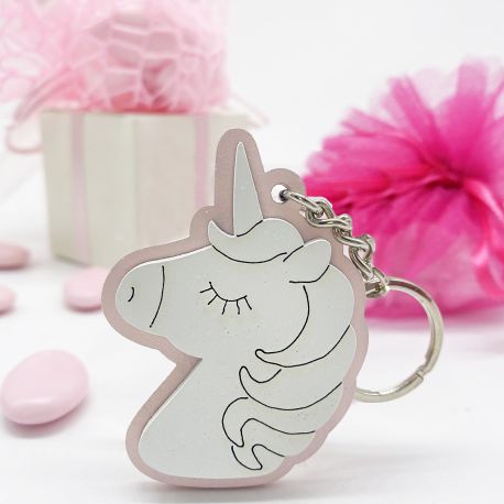 PORTACHIAVI IN LEGNO UNICORNO ROSA E BIANCO BOMBONIERE NASCITA E BATTESIMO ECONOMICHE PENSIERINI