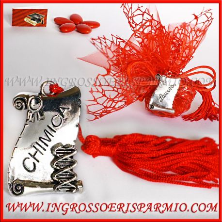 BOMBONIERE CHIMICA PLACCHETTE LAUREA METALLO ARGENTATO IDEE FAI DA TE ORGANICA INDUSTRIALE