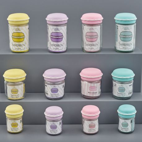 VASETTI CILINDRICI IN VETRO CON TAPPO A FORMA DI MACARON COLORI ASSORTITI BOMBONIERE ORIGINALI ED ECONOMICHE 2023