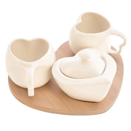 SET ZUCCHERIERA E 2 TAZZE CON VASSOIO IN LEGNO E CUCCHIAIO BOMBONIERE UTILI MATRIMONIO IDEE 2023