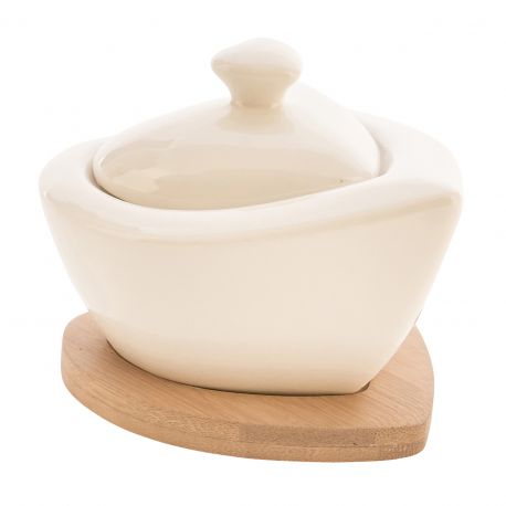 ZUCCHERIERA IN PORCELLANA A FORMA DI CUORE CON SUPPORTO IN LEGNO BOMBONIERE UTILI NOZZE ANNIVERSARIO