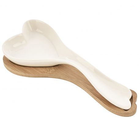 POGGIAMESTOLO CERAMICA E LEGNO A FORMA DI CUORE BOMBONIERE UTILI MATRIMONIO ECONOMICHE