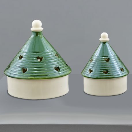TRULLO PUGLIESE LED IN PORCELLANA VERDE E BIANCA BOMBONIERE ORIGINALI MATRIMONIO IDEE ONLINE