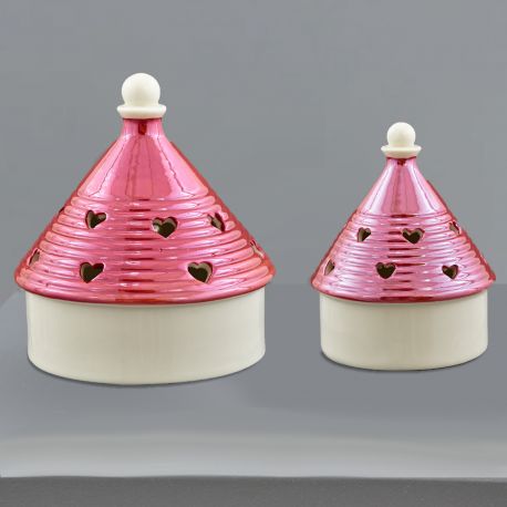 LUCE LED TRULLO ROSSO IN PORCELLANA BOMBONIERE TEMA PUGLIA NOZZE MATRIMONIO ORIGINALI