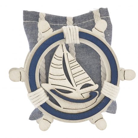 SCATOLINE PORTACONFETTI ORIGINALI TIMONE CON BARCA A VELA TEMA MARE NOZZE SEGNAPOSTO