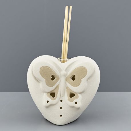CUORE CON FARFALLA TORTORA E BIANCO PROFUMATORE PER AMBIENTI E LUCE LED BOMBONIERE ECONOMICHE