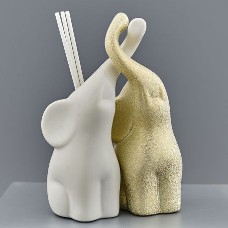 PROFUMATORI PER AMBIENTI DOPPIO ELEFANTE ORO E BIANCO BOMBONIERE ORIGINALI MATRIMONIO COMUNIONE