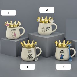 TAZZE DIVERTENTI CON CORONA DORATA E CUCCHIAINO BOMBONIERE ORIGINALI E IDEE REGALO BATTESIMO COMPLEANNO