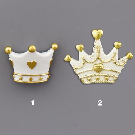 MAGNETI CORONA BIANCA CON DETTAGLI DORATI A 3 O 5 PUNTE PENSIERINI SEGNAPOSTO BATTESIMO NASCITA