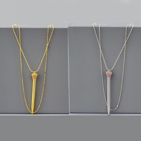 PENNA CON CORONA E CATENINA IN COLORE ORO O ARGENTO BOMBONIERE ORIGINALI ED ECONOMICHE IDEE ONLINE