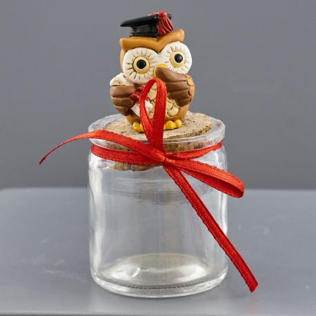 BARATTOLINI PORTACONFETTI CON GUFETTO LAUREATO CONFETTATE LAUREA ORIGINALI BOMBONIERE