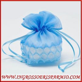 PORTACONFETTI SACCHETTINI NASCITA ORGANZA CELESTE 2017 MASCHIETTO CONFETTATA BATTESIMO BABY