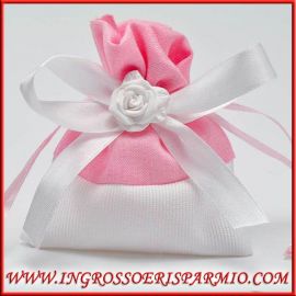 SACCHETTI ROSA BIMBA PORTACONFETTI NASCITA BATTESIMO COTONE GESSETTO BOMBONIERE ORIGINALI